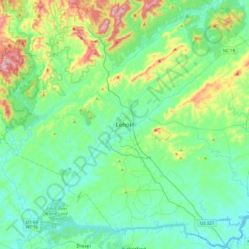 Mappa topografica Lenoir, altitudine, rilievo