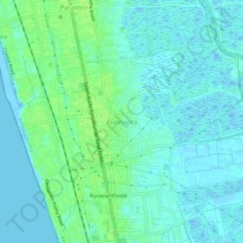 Mappa topografica Punnapra, altitudine, rilievo