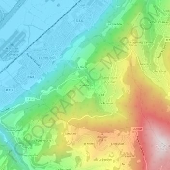 Mappa topografica Le Mollard, altitudine, rilievo