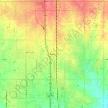 Mappa topografica Moore, altitudine, rilievo