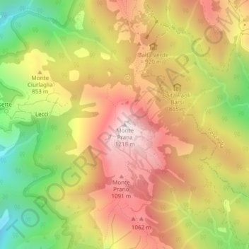 Mappa topografica Monte Prana, altitudine, rilievo