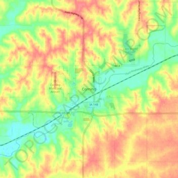 Mappa topografica Corning, altitudine, rilievo