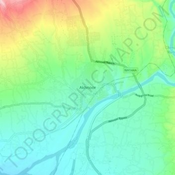 Mappa topografica Akhnoor, altitudine, rilievo