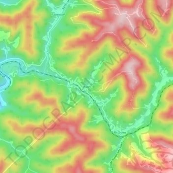 Mappa topografica Milam, altitudine, rilievo