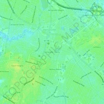 Mappa topografica Kempsville Colony, altitudine, rilievo
