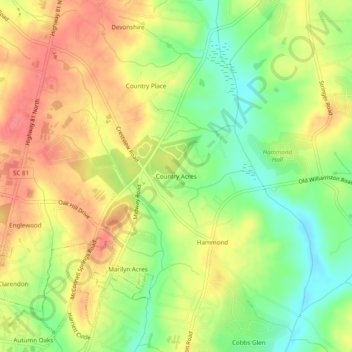 Mappa topografica Country Acres, altitudine, rilievo