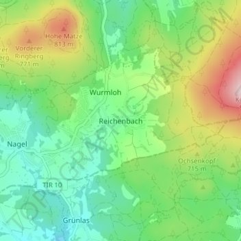 Mappa topografica Reichenbach, altitudine, rilievo