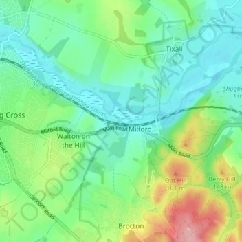 Mappa topografica Milford, altitudine, rilievo