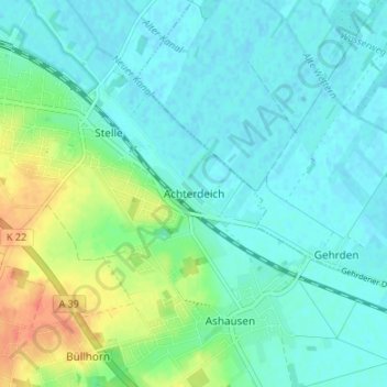 Mappa topografica Achterdeich, altitudine, rilievo