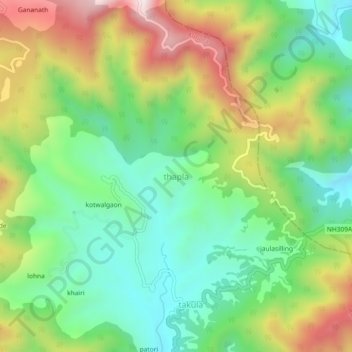 Mappa topografica thapla, altitudine, rilievo