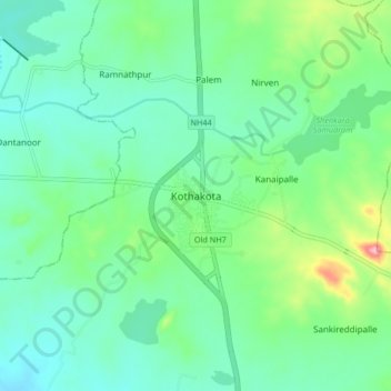 Mappa topografica Kothakota, altitudine, rilievo