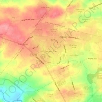 Mappa topografica Newtown Grant, altitudine, rilievo