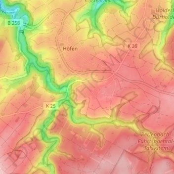 Mappa topografica Alzen, altitudine, rilievo