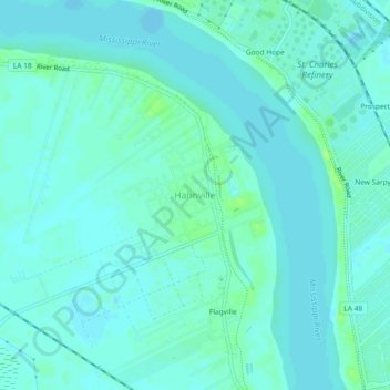 Mappa topografica Hahnville, altitudine, rilievo
