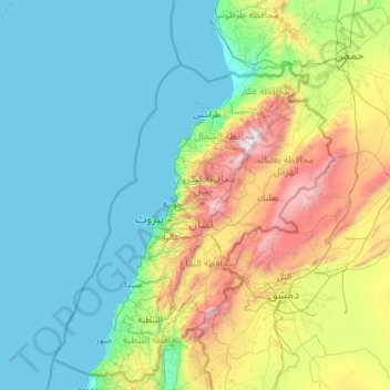 Mappa topografica قضاء كسروان, altitudine, rilievo