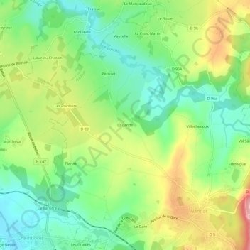 Mappa topografica La Lande, altitudine, rilievo