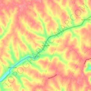 Mappa topografica Bradysville, altitudine, rilievo