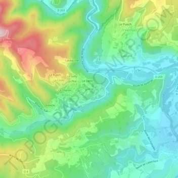 Mappa topografica Le Prat, altitudine, rilievo