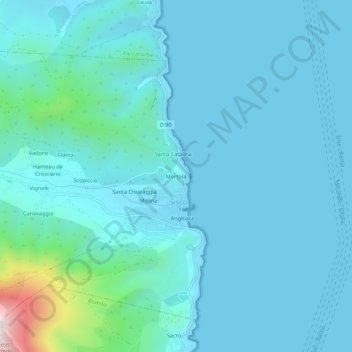 Mappa topografica Mortola, altitudine, rilievo