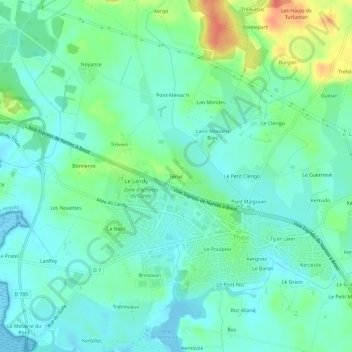 Mappa topografica Ténac, altitudine, rilievo