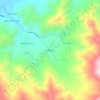 Mappa topografica Colliguay, altitudine, rilievo