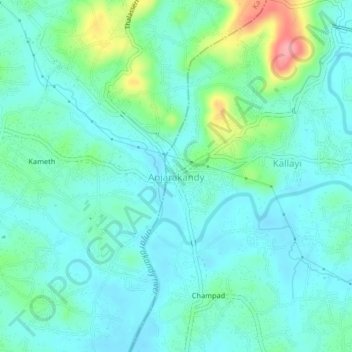 Mappa topografica Anjarakandy, altitudine, rilievo