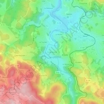 Mappa topografica Coste Rousse, altitudine, rilievo