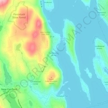 Mappa topografica Candlewood Knolls, altitudine, rilievo