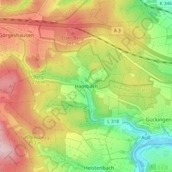 Mappa topografica Hambach, altitudine, rilievo