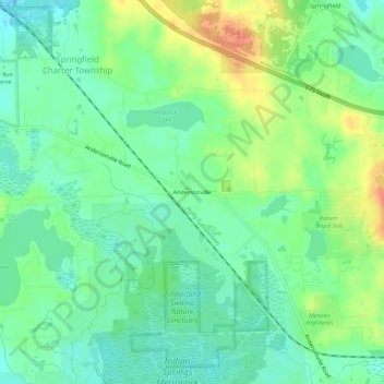 Mappa topografica Andersonville, altitudine, rilievo