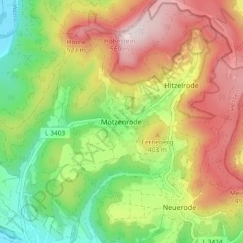 Mappa topografica Motzenrode, altitudine, rilievo
