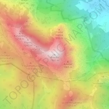 Mappa topografica Anboto, altitudine, rilievo