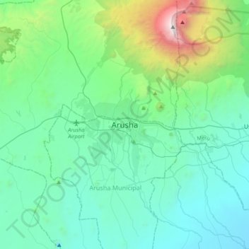 Mappa topografica Arusha, altitudine, rilievo