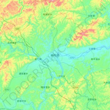Mappa topografica 麻阳县, altitudine, rilievo