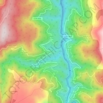 Mappa topografica A Veiga de Galegos, altitudine, rilievo