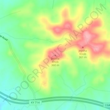 Mappa topografica Jeptha Knob, altitudine, rilievo