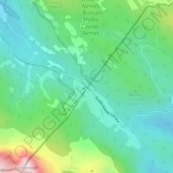 Mappa topografica Passo Monte Croce di Comelico, altitudine, rilievo