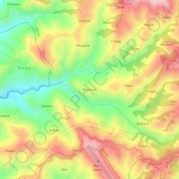 Mappa topografica Dhamun, altitudine, rilievo