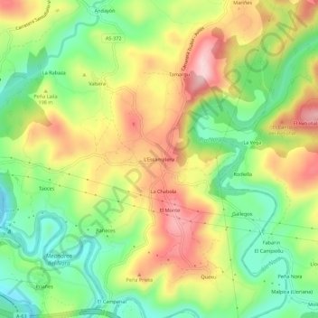 Mappa topografica El Escamplero, altitudine, rilievo