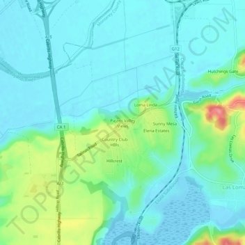 Mappa topografica Pajaro Valley Views, altitudine, rilievo