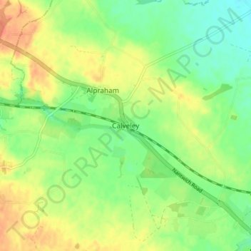 Mappa topografica Calveley, altitudine, rilievo