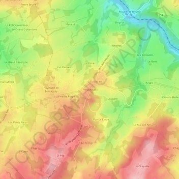 Mappa topografica Pérachaud, altitudine, rilievo