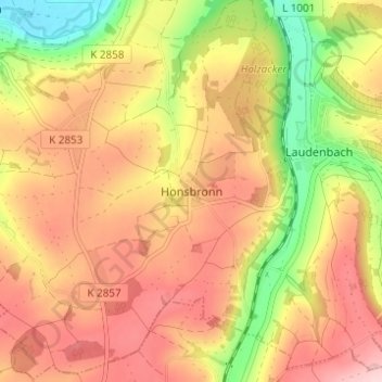 Mappa topografica Honsbronn, altitudine, rilievo