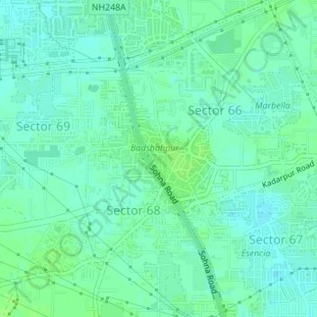 Mappa topografica Badshahpur, altitudine, rilievo