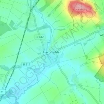 Mappa topografica Hachmühlen, altitudine, rilievo