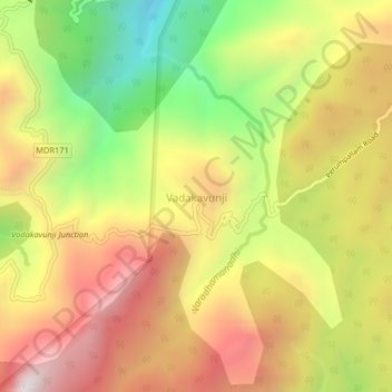 Mappa topografica Vadakavunji, altitudine, rilievo