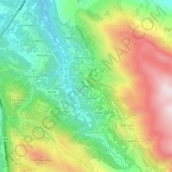 Mappa topografica Spogna, altitudine, rilievo