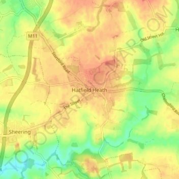 Mappa topografica Hatfield Heath, altitudine, rilievo