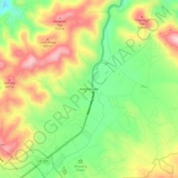 Mappa topografica Hatchertown, altitudine, rilievo