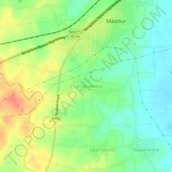 Mappa topografica Channasandra, altitudine, rilievo